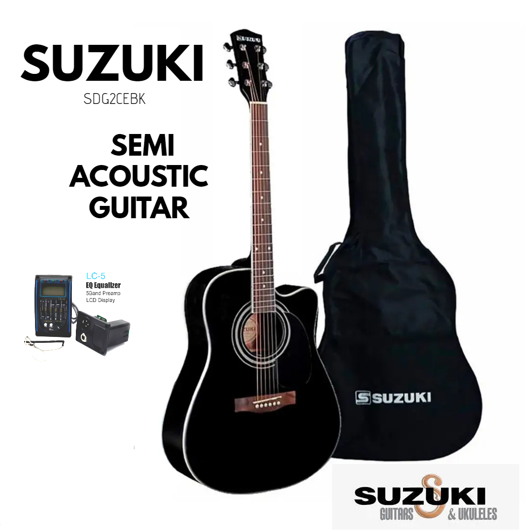 SUZUKI Cutaway Semi Acoustic Guitar With Cover - SDG 2CEBK